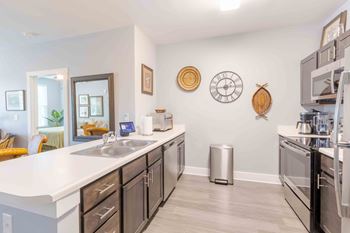 A kitchen with a white counter top and black cabinets. at Bulls Creek, Charleston, SC, 29414